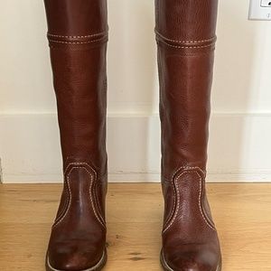 Frye Jane Knee High Riding Boots Size 7 B Brown Leather 77230